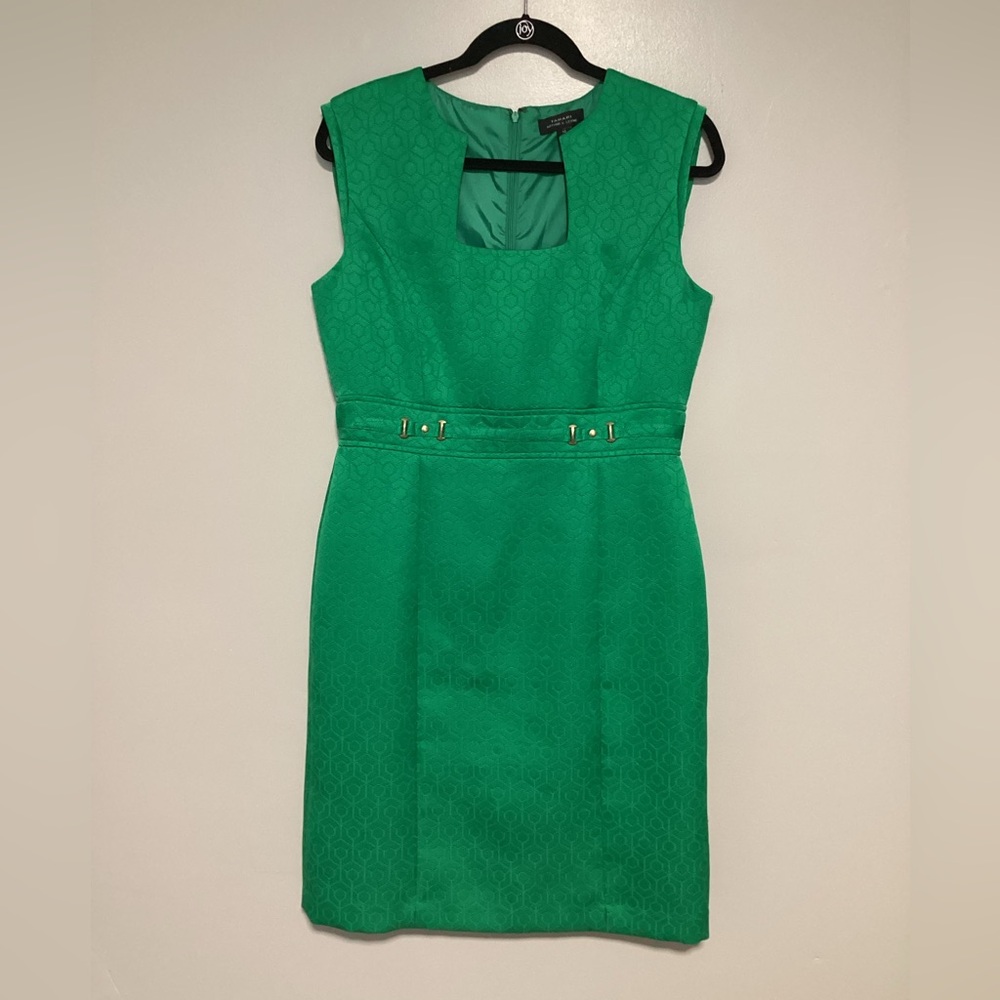 Tahari Arthur S. Levine Women Dress Size 10 Green Sleeveless Square Neck Evening